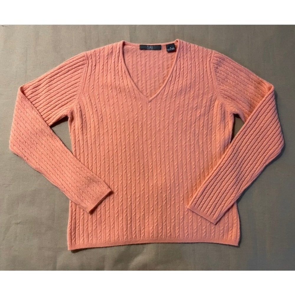 Cashmere Pullover V Neck Sweater Sz M Peach Quiet Luxury Minimalist Cozy